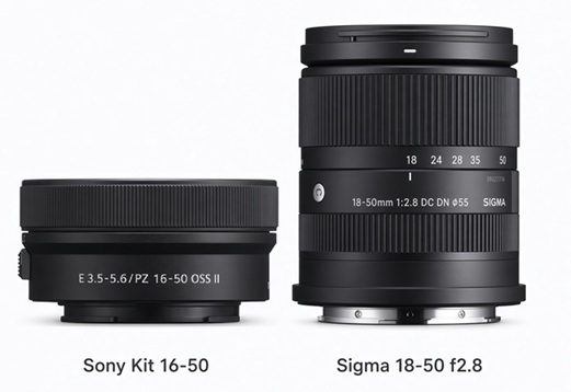Comparación de tamaño y construcción: Sony Kit 16-50 F3.5-5.6 frente al Sigma 18-50mm F2.8 DC DN